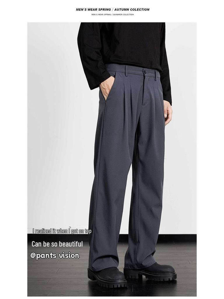 Herren High-End Koreanischer Trend Weitbeinige Anzughose - Knitterarm, Locker, Gerader Schnitt und Casual-Passform