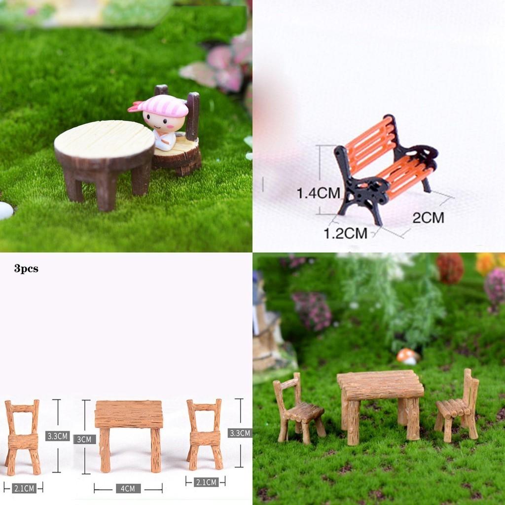 Fine Workmanship Miniature Micro Landscape Furniture White Bench And Resin Table