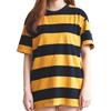 Women Yellow and Black Striped Round Neck Collar Loosen Half Sleeve T-Shirt  Casual Blouse Tops