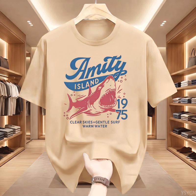 Unisex S Short Sleeve T Shirt Amity Island 1975 Shark Vintage Movie Graphic Print Crew Neck Tee Summer Casual Tops Male Soft Shirt