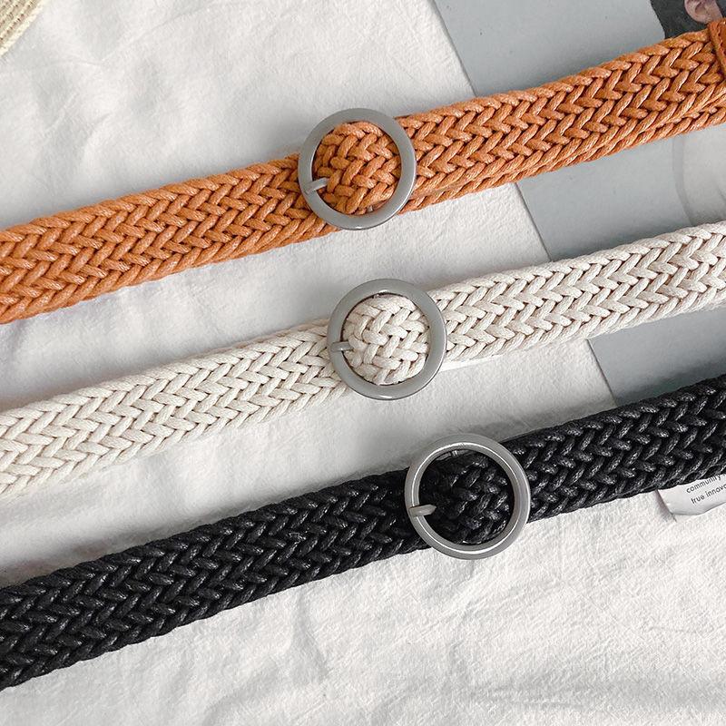 Stylish Durable No Punch Women's Ins Inspired Versatile Woven Canvas Belt For Jeans