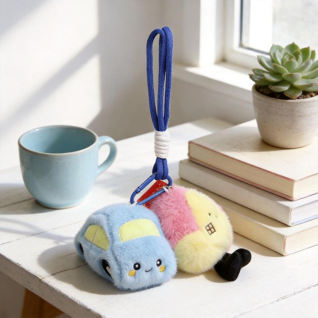 Creative House And Car Plush Keychain With Pp Cotton Filling For Girls Bag Decor