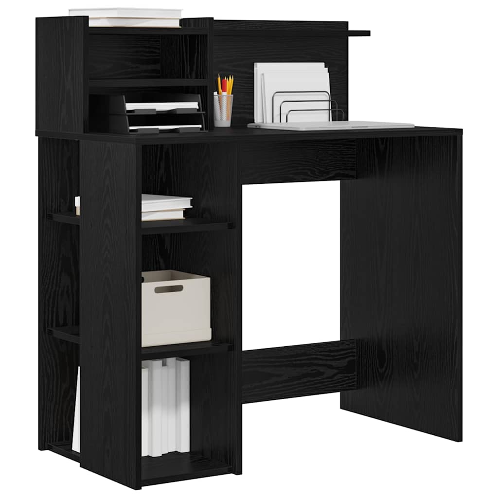 Desk with Shelf Black Oak Effect 90 x 48 x 101.5 cm