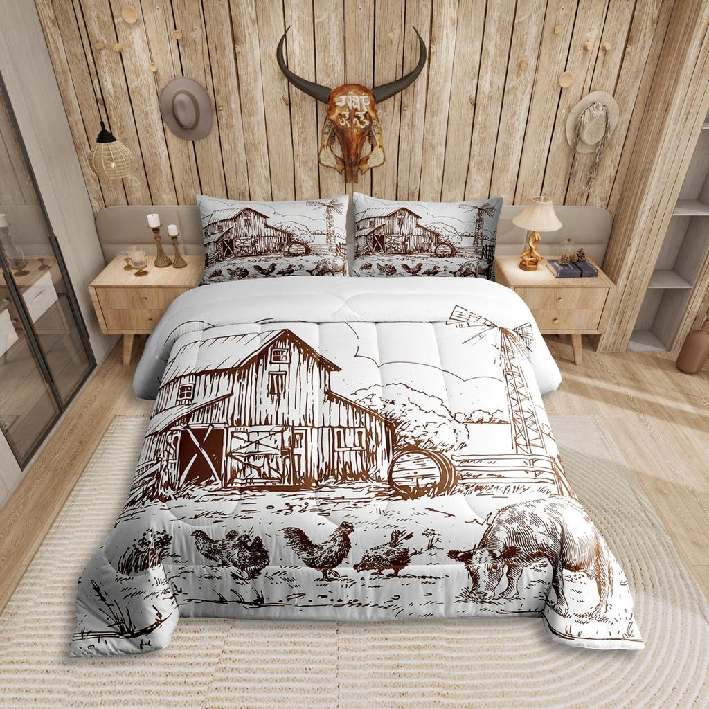 Erosebridal Horse Quilt Twin Size, Farmhouse Western Cowboy Cowgirls Duvet Insert for Kids Boys Girls Teens, Cartoon Kawaii Horse Bedding Se