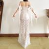 Vintage Lace Strapless Pearl Bustier Top & Asymmetrical Ruffle High Waist Skirt Set, Elegant Sexy Two-Piece Outfit for Women