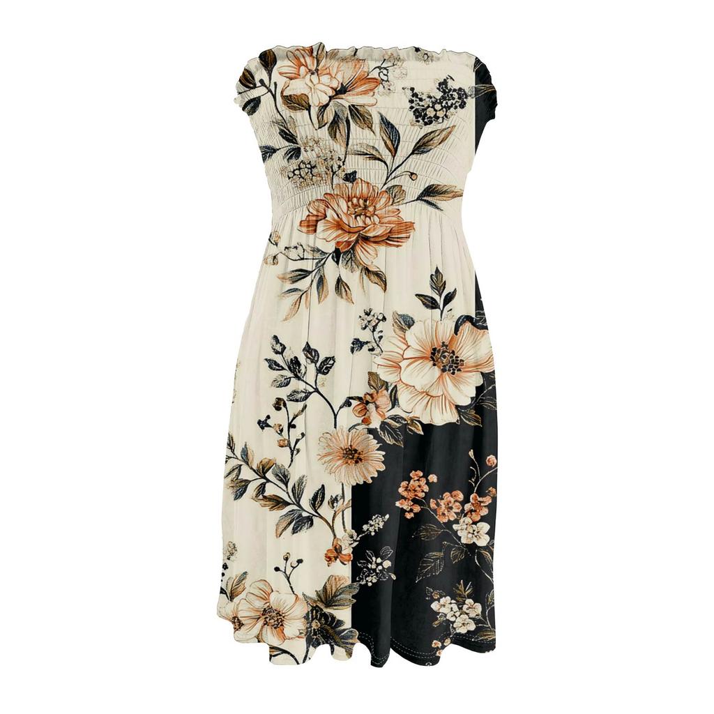 Fashionable Women's Casual Tube Top Floral Print Sleeveless Dress