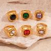 Stainless Steel Square Crystal Ring Zircon Exaggerated Ring  Gift for Girlfriend