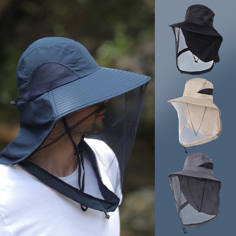 

Уличная шляпа рыбака с широкими полями, шляпа-ведро, шляпа от комаров с сеткой, защита от насекомых и пчел, мужская солнцезащитная рыболовная кепка синий