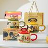 Creative Cartoon Ceramic Cup with Mobile Phone Holder Cover, Home Office Water Cup Gift Box, High Value Hand-painted Wind Mug