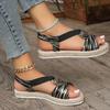 Fashion Fashion Metal Decor Stripe Sandals Women Summer Beach Flat Med Heel Sandals Woman Plus Size Non Slip Platform Sandalias Mujer