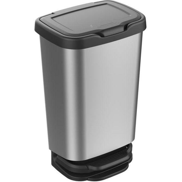 MHOME Poubelle à pédale JIVE - 40 L - Effet alu - Gris