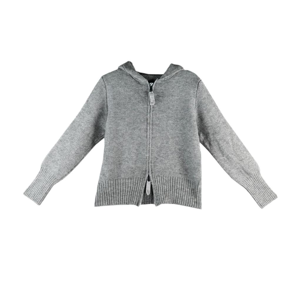 Grey Zip-Up Hooded Knit Cardigan - Women's Autumn Shoulder-Length Sweater
