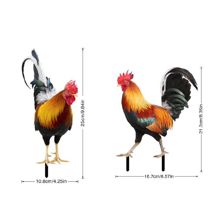 2 Pcs Rooster Chicken Lawn Stakes for Garden, Floor, Lawn, Outdoor Decoration