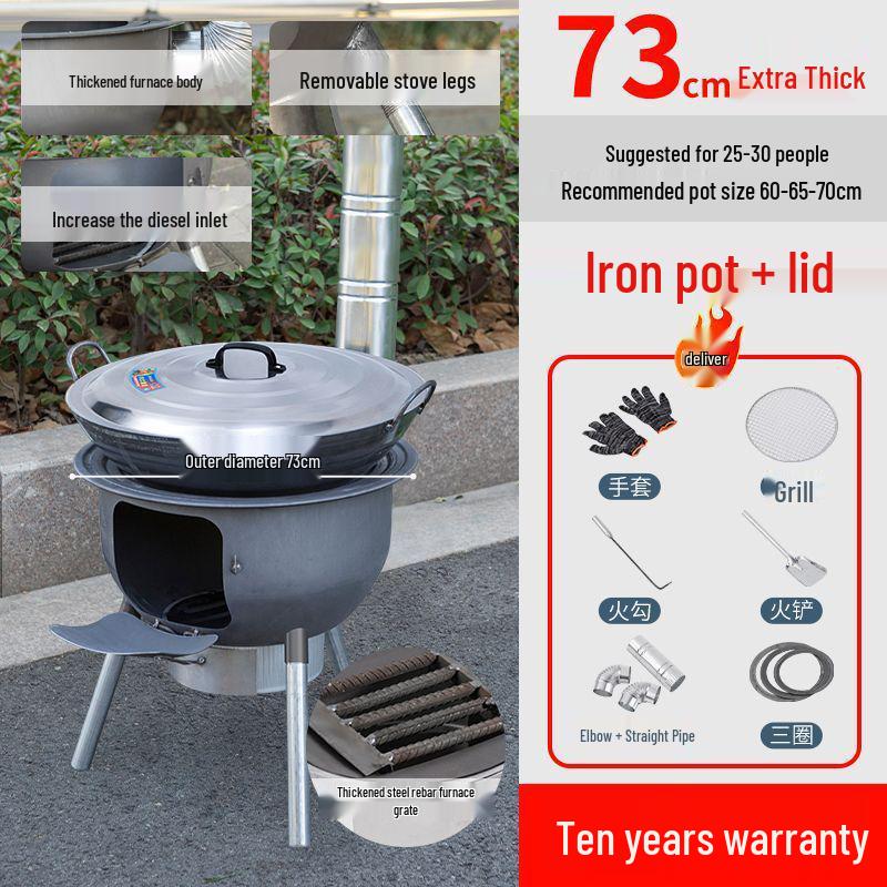 Thickened Integrated Firewood Stove for Outdoor & Rural Home Use: Portable Iron Pot & Extra Heat.