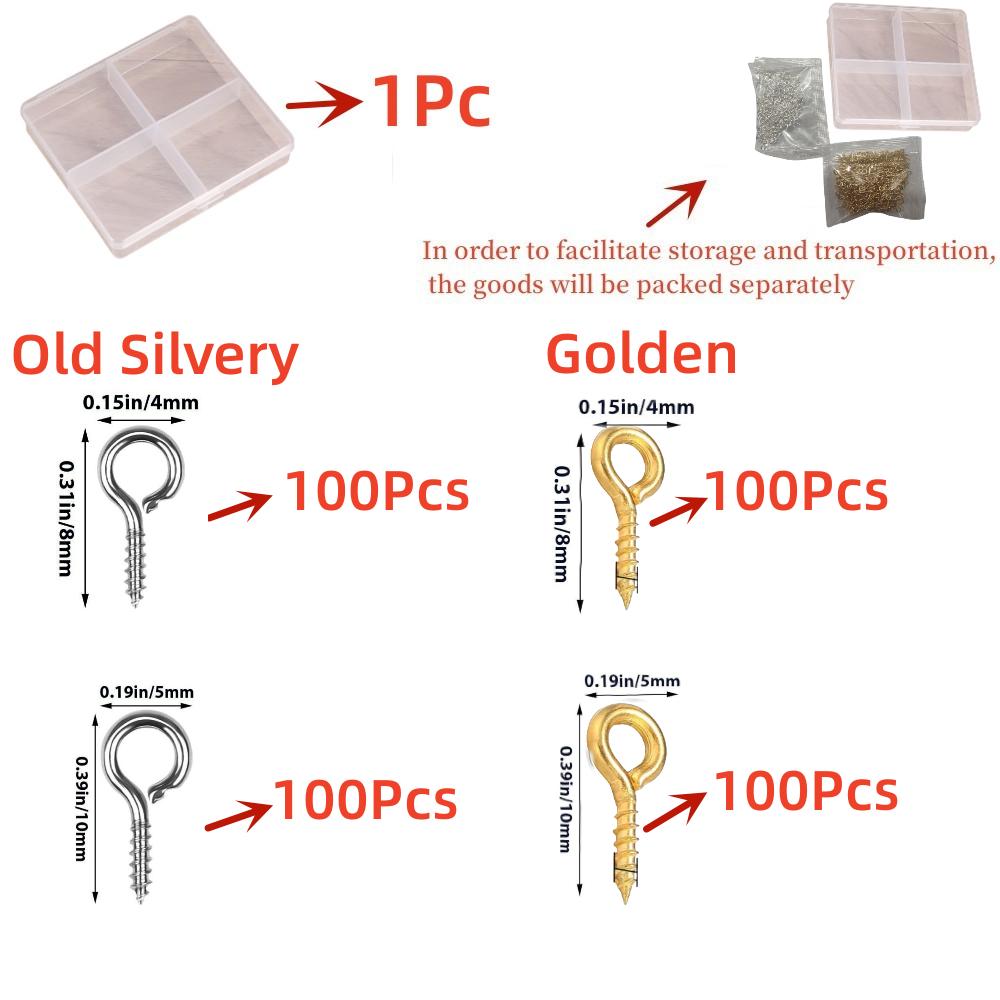 400Pcs/Set 5x10mm Golden Silvery Sheep's Eye Nail Set Alloy Screw Eye Pins for DIY Jewelry Making Bracelet Necklaces Accessories Kit