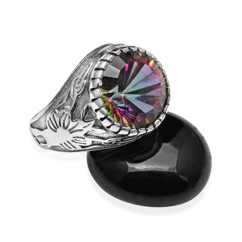 12 Mm Round Shape Mystic Topaz 925 Sterling Silver Classy Designer Shank Statement Ring For Unisex