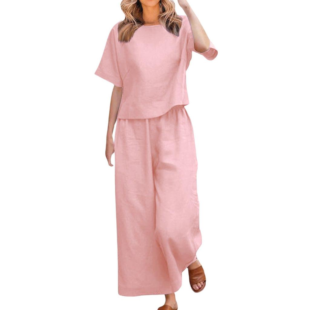 2025 Blue Plus Size Women's Short-Sleeved Two-Piece Casual Fashion Suit - European & Southeast Asian Style