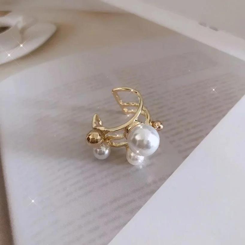 1 Pcs New Geometric Imitation Pearl Double Hollow Out Adjustable Ring Ladies Girls Party Popular Jewelry Gifts For Gothic