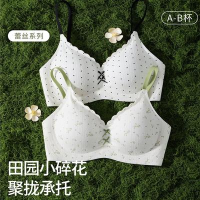 Pastoral kleines Blumenmuster Damenunterwäsche kleine Brüste heben und große Brüste zeigen, Anti-Hänge-Effekt ohne Bügel, sexy nahtloser BH