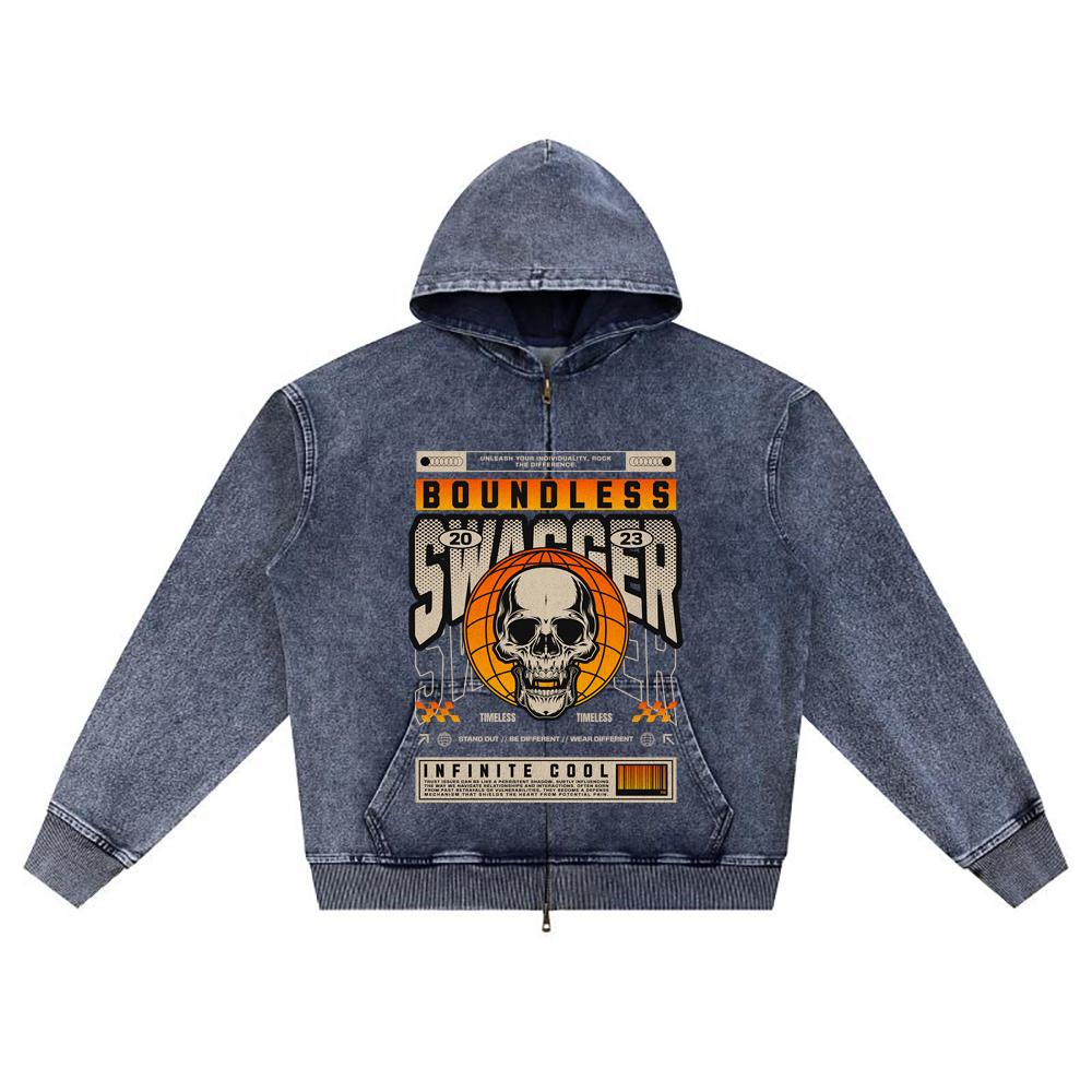 

DTG print Knitted Denim Zip-Up Hoodie Boundless Swagger Brother Print Zipper Hoodies XL темно-синий