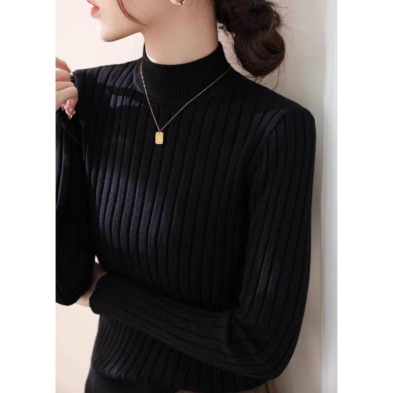 Zimní jednobarevný přiléhavý základní pletený svetr pro ženy Módní poloviční vysoký límec Dlouhý rukáv Pulovry Svetry Ženy Elegantní ležérní jednobarevný svetr Top 25531