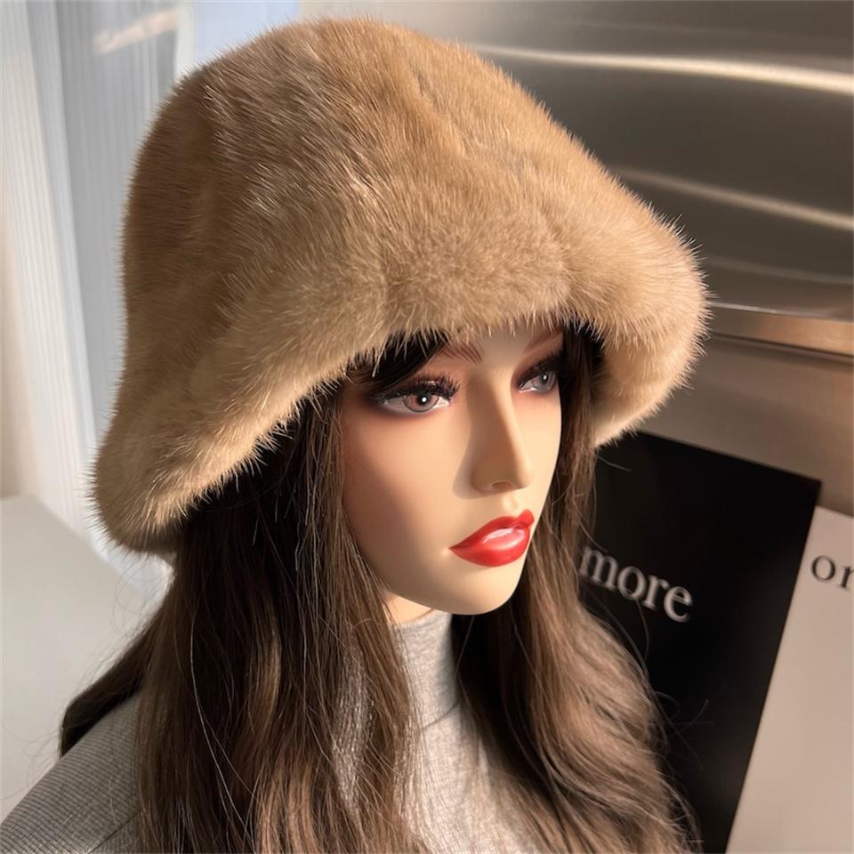 Winter Mink Fur Hat Designer Bucket Hats Soft Women Padded Hat Fashion Hat Outdoor Fisherman Hat For Women Natural Mink Fur Cap