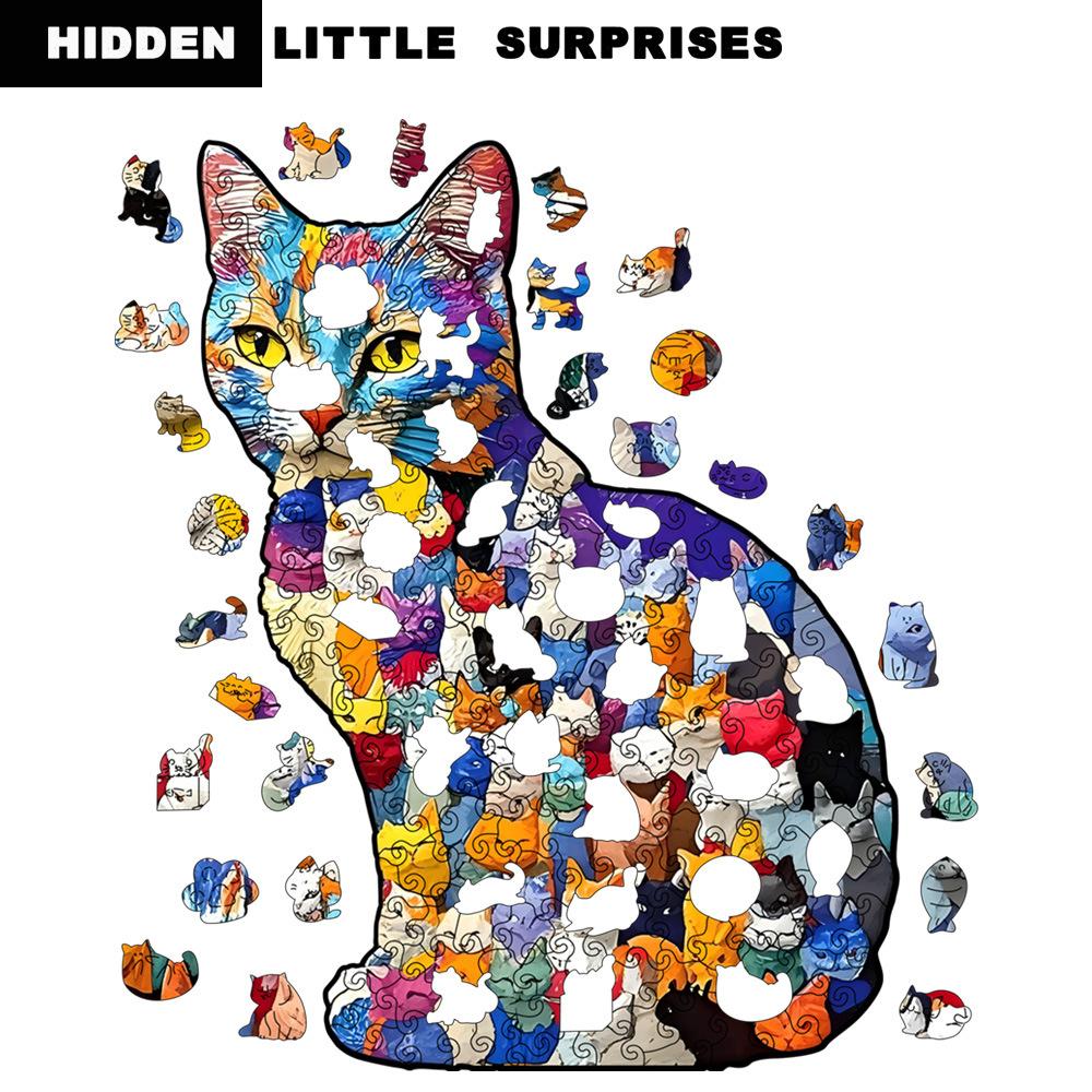 Cat Puzzle Color Kitten Irregular Splicing Toy Unzip Wooden Special-Shaped Puzzle
