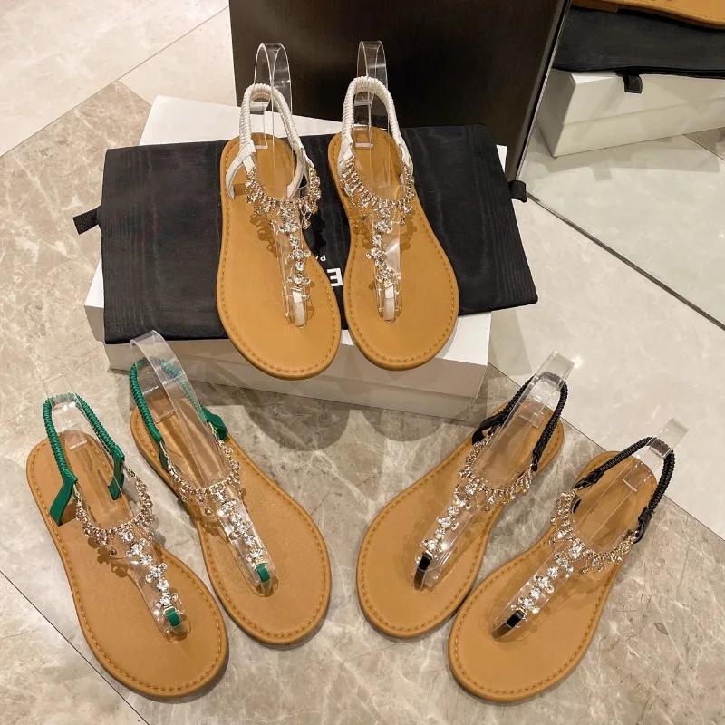 Fashion Women's Sandals Flat Bottomed Transparent Shoe Body Herringbone Slippers 2024 Fashion Dress Suspender Designer Women's Sandals