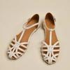 Sapatos Sandália Feminina Mulheres Meninas Bege Novo Verão Conforto Baixo Retrô Flat Tira Traseira Salto Quadrado Borracha PU Escândalos Sólido C