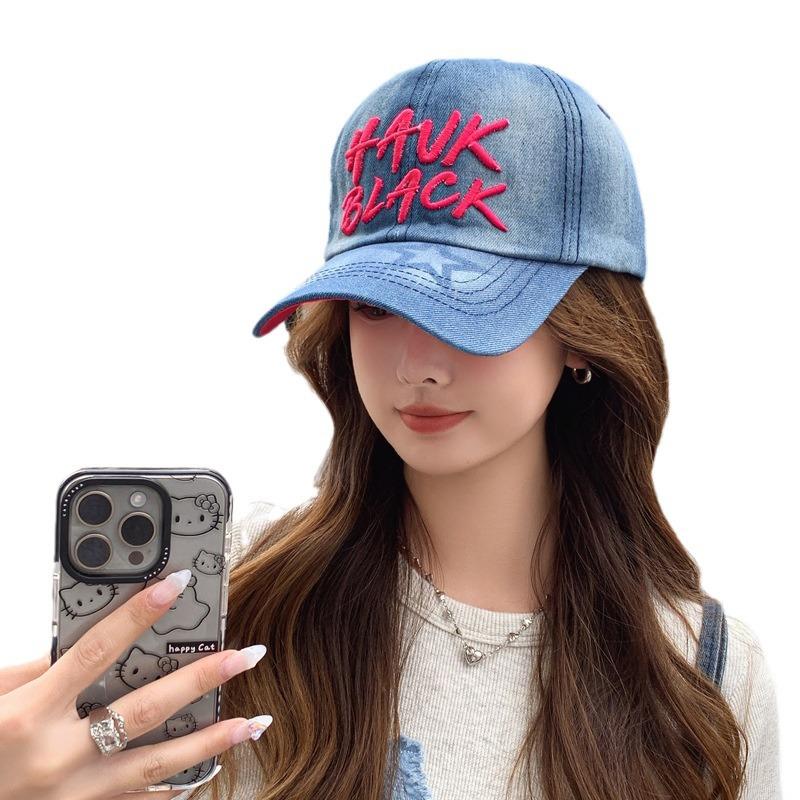 New denim English alphabet baseball cap summer sunscreen hat women's fashion curved brim big head circumference cap