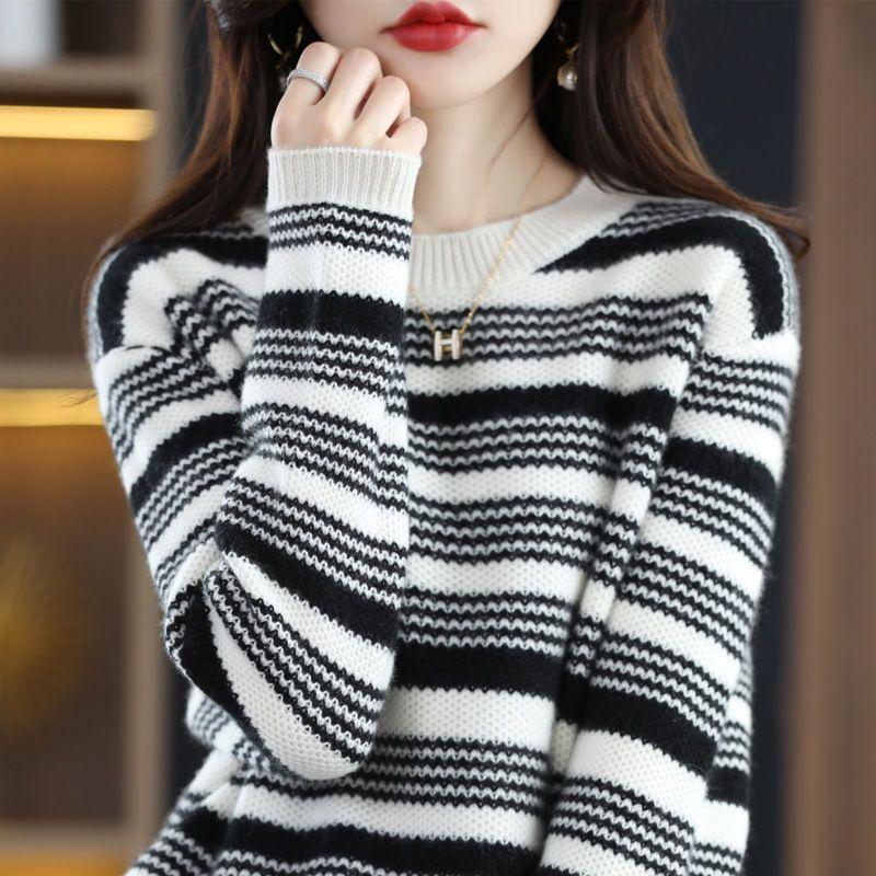 

Женский свитер, пуловер 2022 с круглым вырезом, осень-зима, свободный томный ветер под длинным рукавом, повседневный пуловер, свитер, женские топы One Size