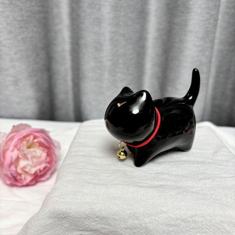 Luxury Style Lucky Cat Bell  Figurines Ceramics Animal Feng Shui Decor  Office Accessories