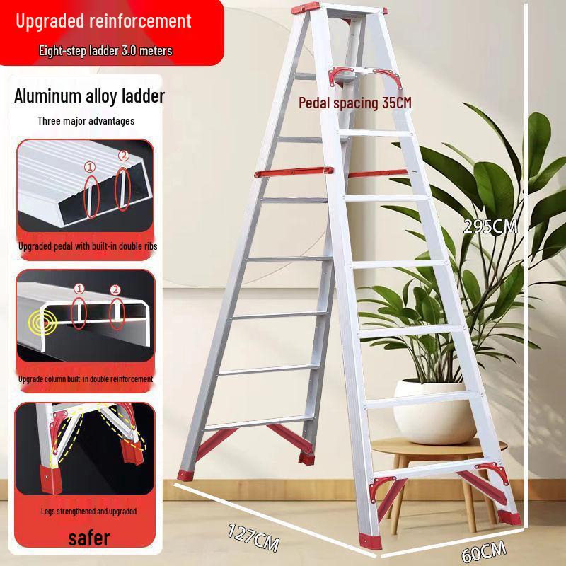 Heavy-Duty Aluminum Double-Sided A-Frame Telescopic Ladder for Household and Attic Use