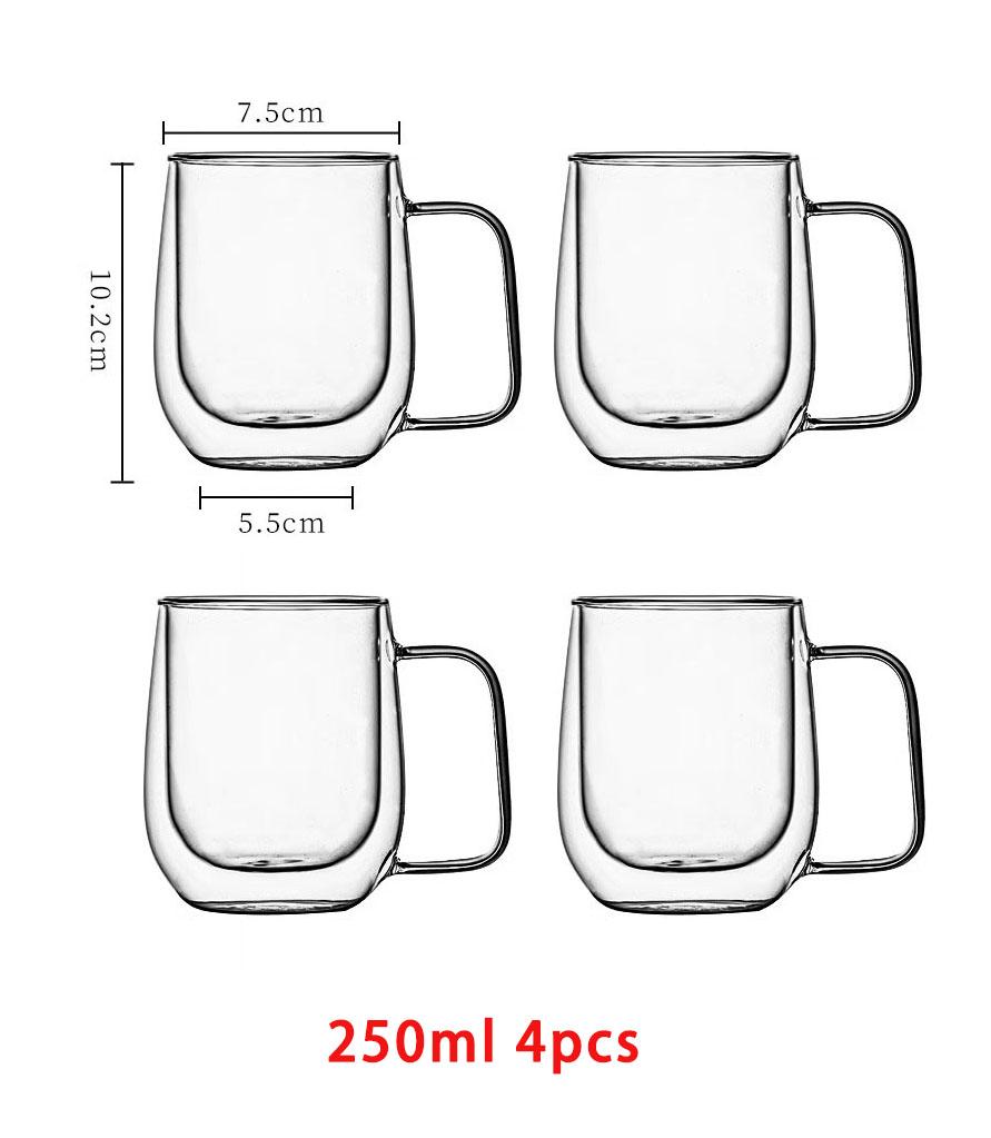 1/2/4pcs Double Wall High Borosilicate Glass Mug Heat Resistant Handle Coffee Milk Juice Water Cup 250/400ml