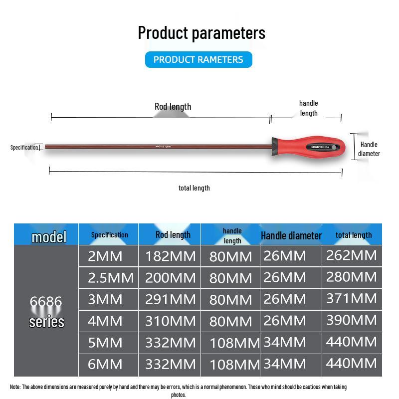 Extended Hex Screwdriver Set: Extra Long, Hardened, Flat Head 2.5-6mm, 6-Point