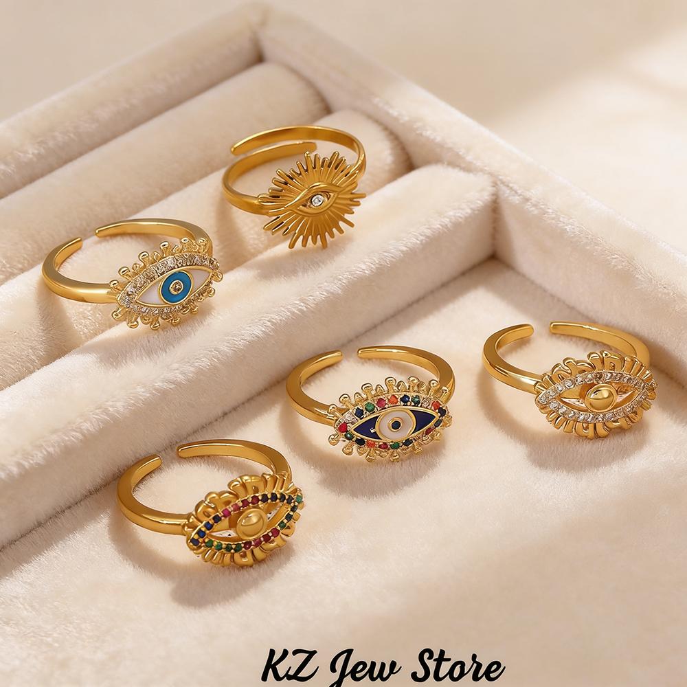 Colorful Non-Fading Eyes Punk Rings For Women Men Fashion Devil's Eye Zirconia Ring Personalized Gold Color Anillos Party Gift