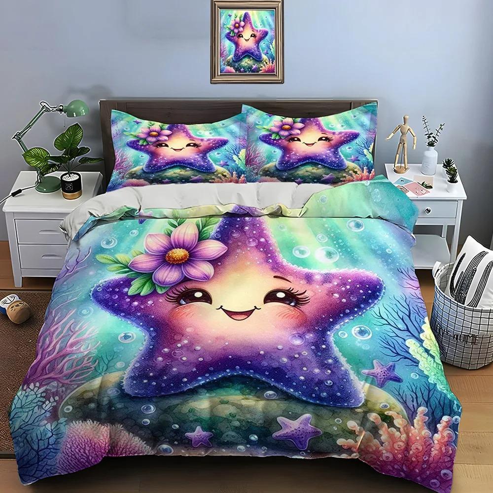 Star Duvet Set 200x200cm 2/3 Piece Set, Single Double Bed Microfiber Duvet Cover Pillowcase Kids Girls Bedding Set Gift