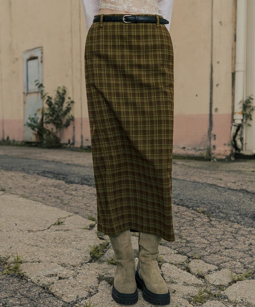 Hardcore Happiness Check H-Line Maxi Skirt_Green