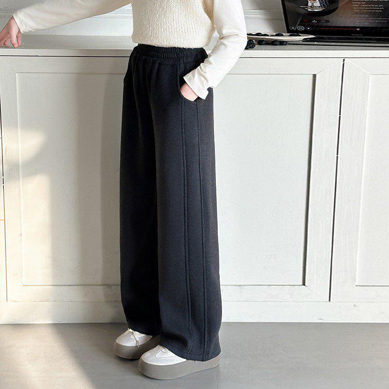 Girls' Velvet Wide-Leg Pants Winter 2025: Trendy Slim Fit, Thick Warmth, Straight-Leg Long Pants for Big Girls