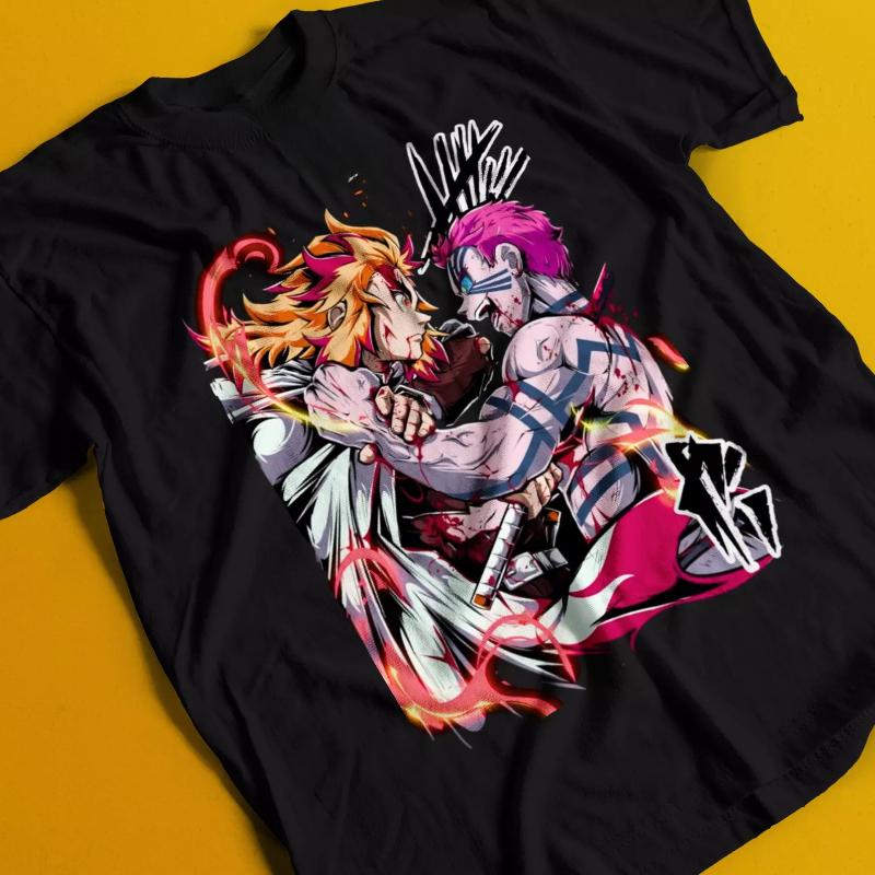 Demon Killer Shirt Akaza Vs Rengoku T-Shirt Zenitsu T-Shirt Summer New Men's and Women's Streetwear