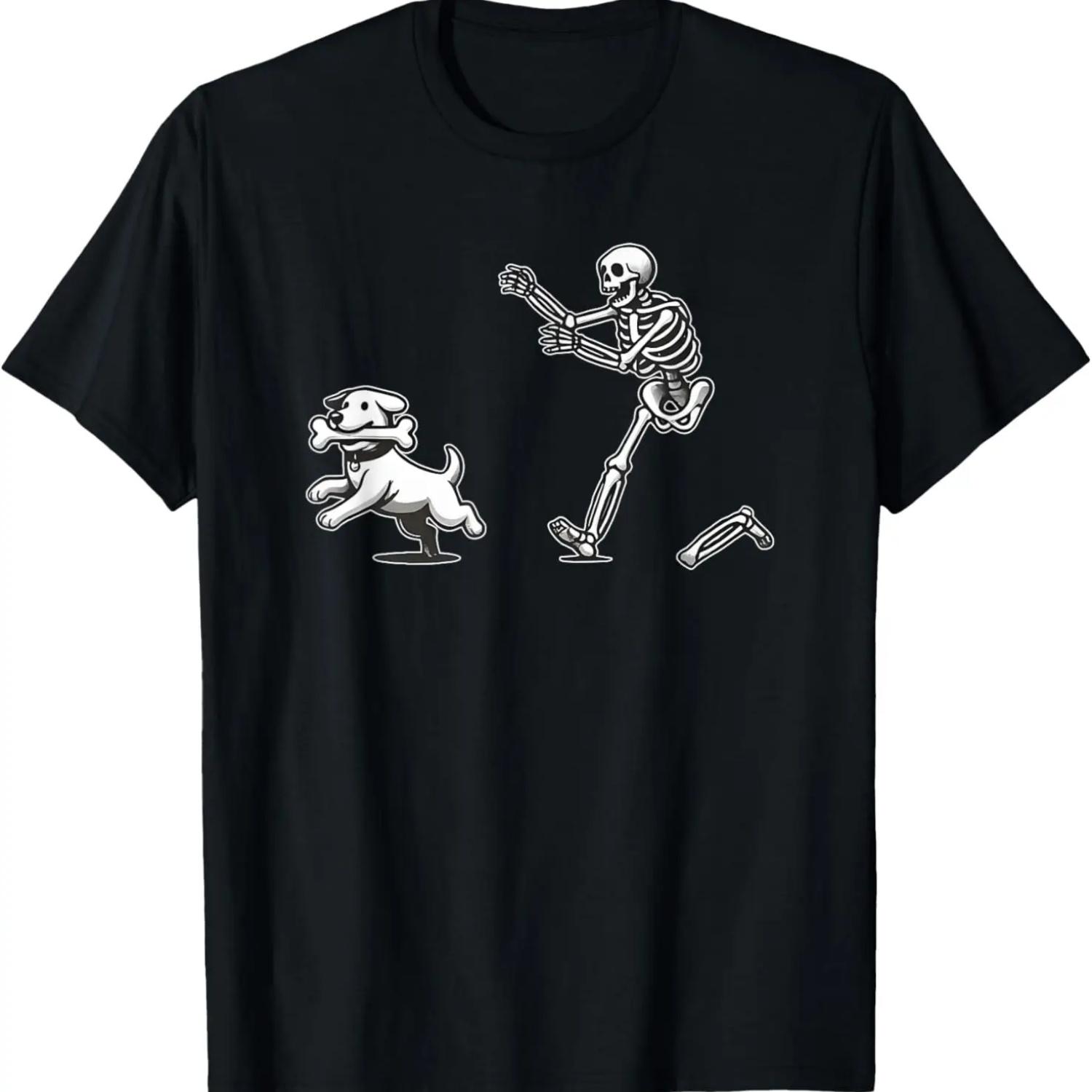 Halloween Dog, Funny Skeleton, Skeleton Chasing Dog T-Shirt S чёрный