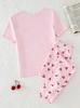 Girls Pajama Set, Breathable Cherry Print Sleepwear, Cute Cozy Loungewear for 8-12 Years