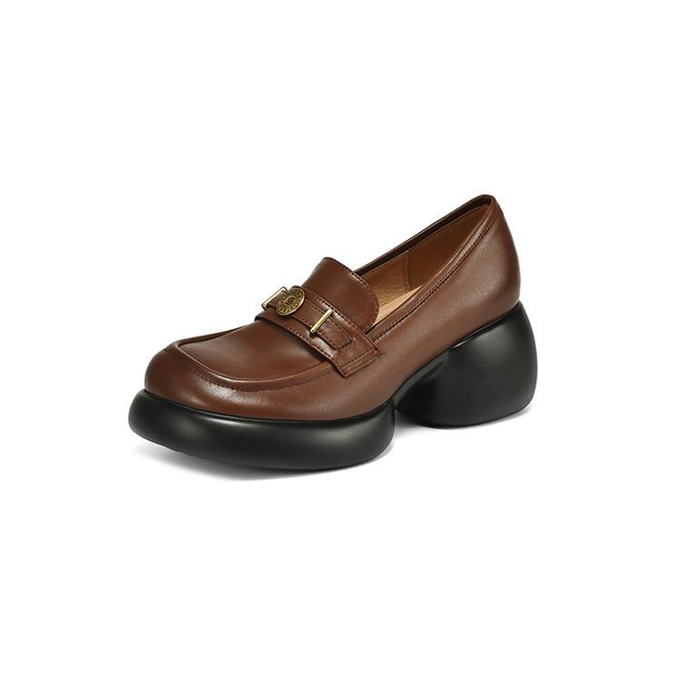 

Британские лоферы на платформе 2025 осень круглый носок толстый каблук маленькие кожаные туфли удобные универсальные кожаные ленивые туфли на высоком каблуке 40 коричневый