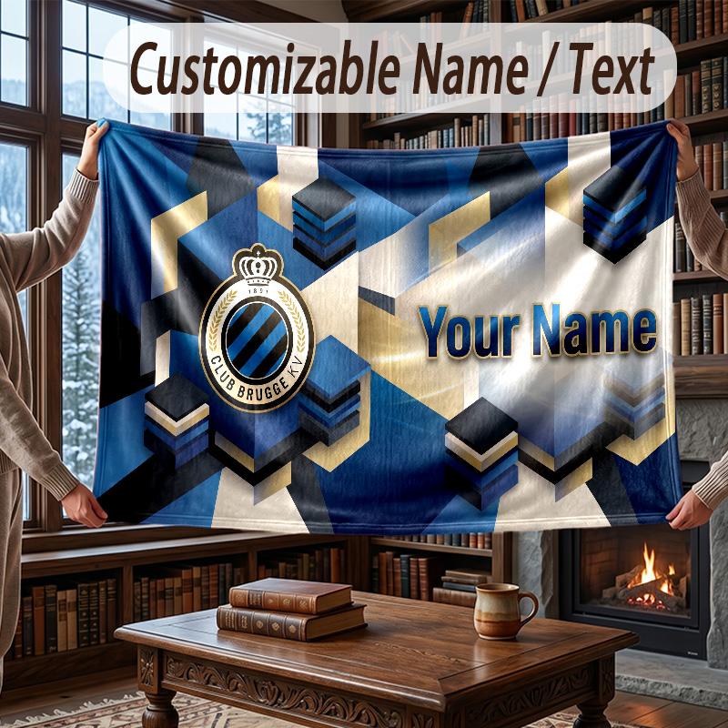 Custom Name Flannel Throw Blanket Club Brugge FC Pattern Warm Home Decoration