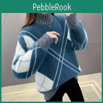 Fall Thickened Women And Sweater Winter Loose Thickened Warm Halfhigh Neck Inside Casual Versatile Pullover Knit Sweater Tops