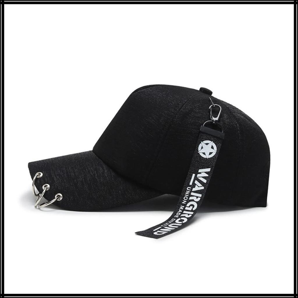 Cap Logo Charm Ring Hat Sports Running Outdoor Men Women CA579 [White Fang] (Black)
