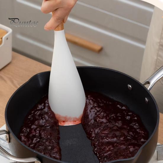 Silicone Turner With Wooden Handle Spatula with Wood Heat Resistant Multifunction Proof Cooking Non Stick Kitchen Utensil for Mixing Baking