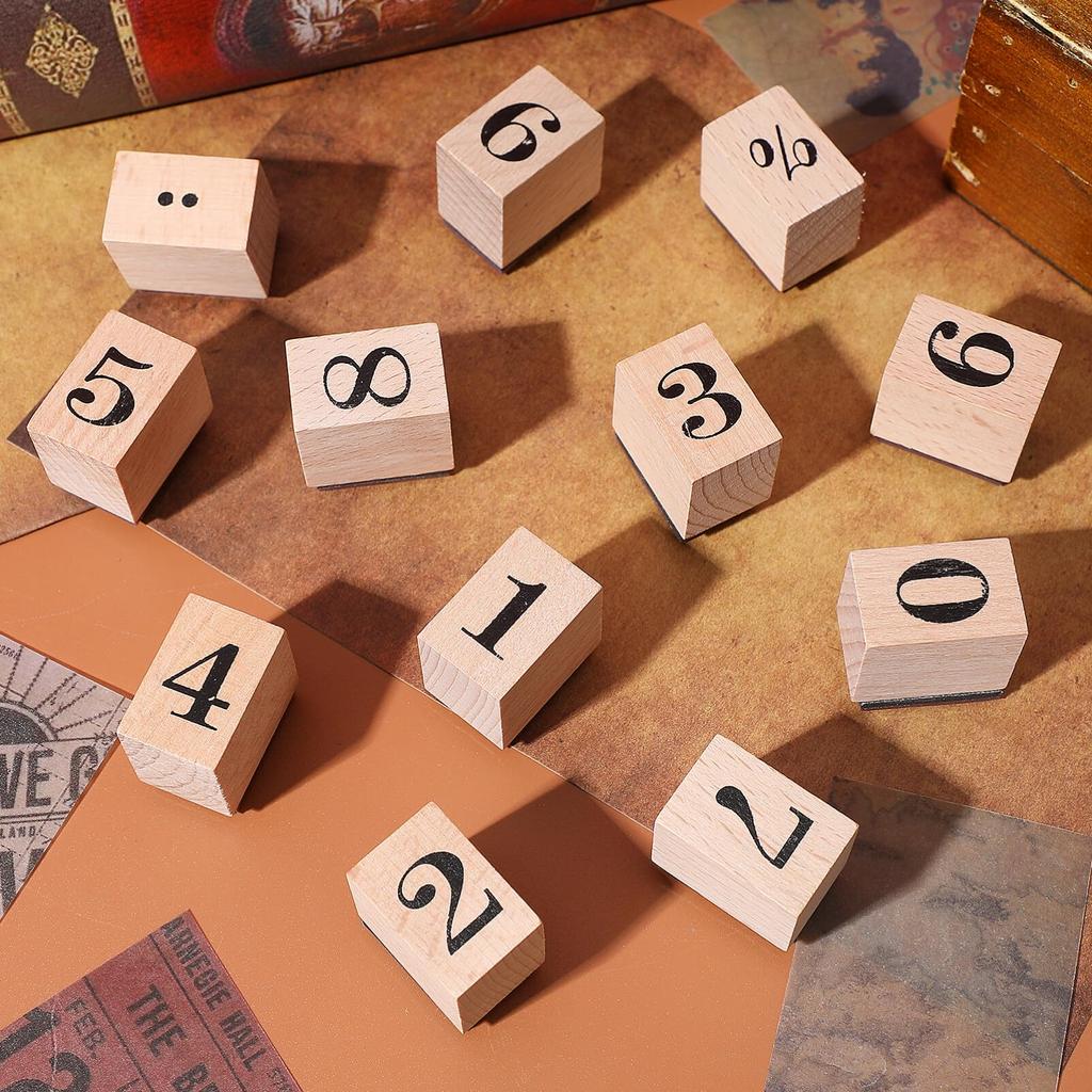 SEWACC Number Cute Wooden Date Rubber Number Set for DIY 12 Pieces and Two Stamps, Stamps, Planners, Books, Diaries, Calendars, Albums, Signs, Cards,
