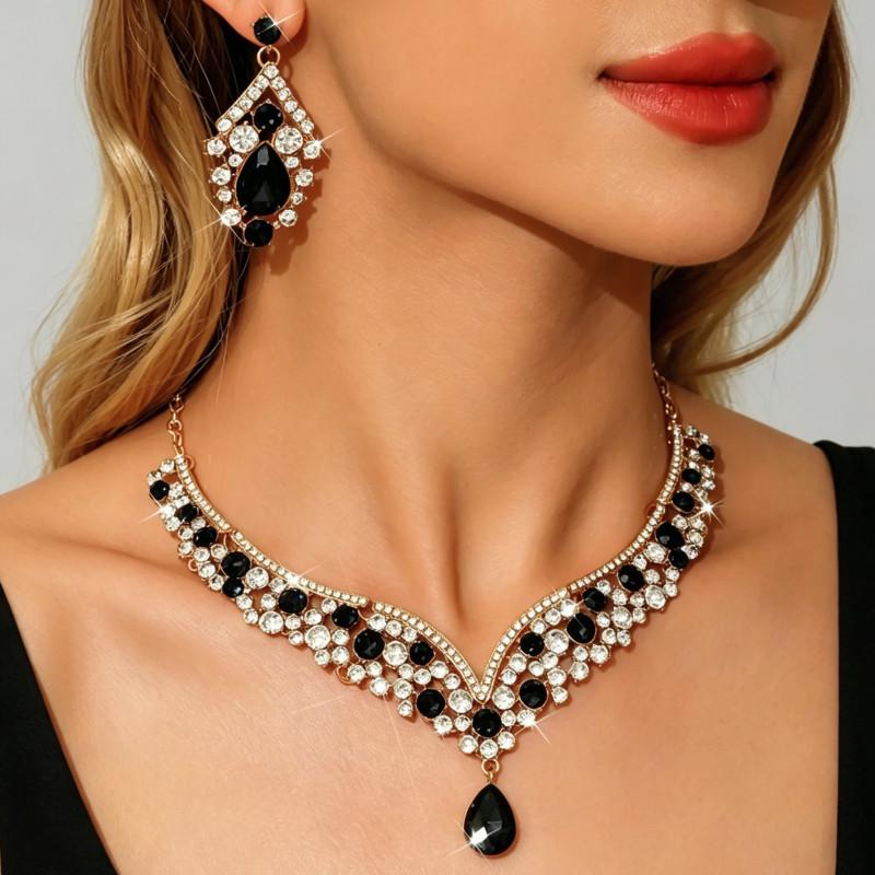 Retro Rhinestone Jewelry Necklace Set - Luxurious Evening Dress Accessories