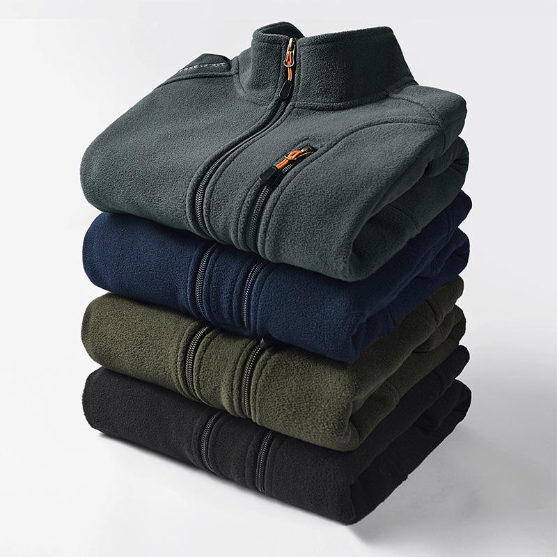 Men’s Fleece Zipper Jacket with Side Pockets - Green, Hoodless, Youth Style